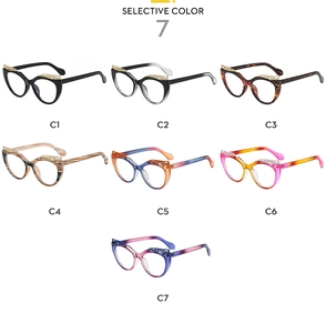 Cat eye blue light glasses in seven selective colors with hollow golden metal lace details