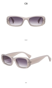 Front and side view of rectangular purple gradient sunglasses with decorative rice studs