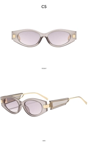 Front and side view of vintage cat-eye sunglasses with translucent grey frames