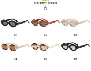 Collage of retro oval bubble sunglasses in six colors like leopard and black