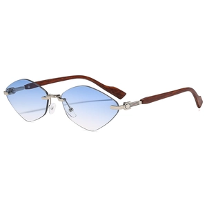 Lunettes de soleil sans monture géométriques avec verres dégradés bleus et branches bois