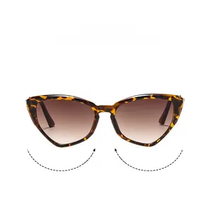 Close-up of cat-eye sunglasses featuring tortoise shell frames and brown gradient lenses