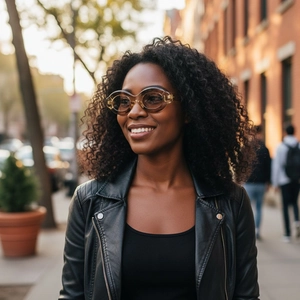 Stylish bubble oval sunglasses with brown transparent frames and retro fashion design