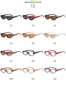 Matrix display of 12 color variants for retro oval sunglasses and clear optical frames
