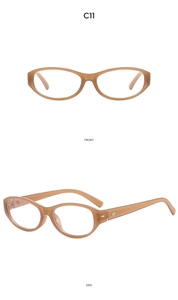 Detailed views of translucent light brown cat eye sunglasses showing front and side frames