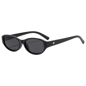 Classic black oval sunglasses with vintage cat-eye frames and silver metal temple accents