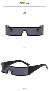 Front- und 45-Grad-Seitenansicht der futuristischen Y2K-Visier-Sonnenbrille