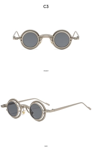 Occhiali da sole rotondi steampunk con montatura in metallo doppia oro champagne