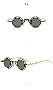Occhiali da sole steampunk rotondi in metallo, design C5 a doppia montatura, viste frontali