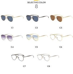 Selective color chart showing eight variants of double-bridge aviator sunglasses