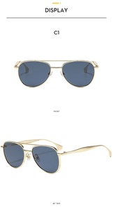 Classic aviator sunglasses with double bridge gold metal frame and dark grey-blue lenses