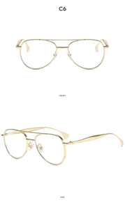 Detail view showing front and side profile of gold double-bridge pilot sunglasses C6