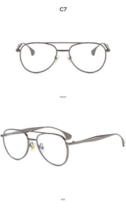 Front and side view of classic double bridge metal aviator sunglasses with clear lenses