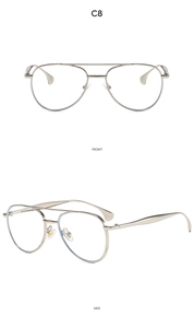 Front and side view of silver aviator eyeglasses with classic double bridge design