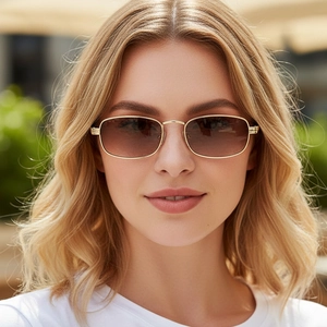 Retro square metal sunglasses with gold frames and gradient brown lenses for a stylish look