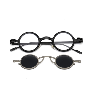Occhiali da sole rotondi vintage in metallo con clip per uno stile retrò steampunk