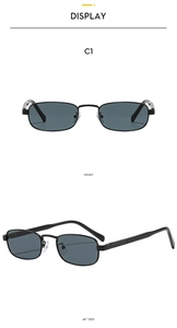 Front and 45-degree side view of classic black rectangle metal frame sunglasses C1