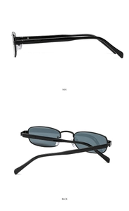 Detail view showing the side and back structure of vintage square metal sunglasses