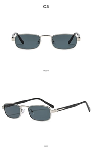Front and side views of vintage square metal sunglasses with grey lenses and C3 model code