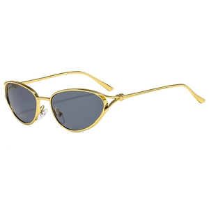 Fashion oval cat-eye sunglasses with gold metal frames and twisted knot detail on temples