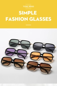 Detailed view of square aviator sunglasses in six different lens colors with double bridge