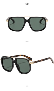 Front and side view of pilot sunglasses C2 with black frame and gold double bridge