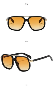 Detail of square pilot sunglasses with gold double bridge and orange gradient lenses