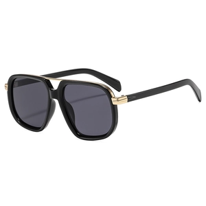 Classic double-bridge pilot sunglasses with black frame and gold metal temple accents