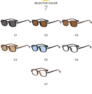 Detailed grid of vintage rectangular sunglasses available in seven assorted frame colors