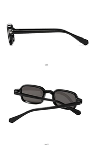 Detail view showing side and back angles of vintage black square frame sunglasses