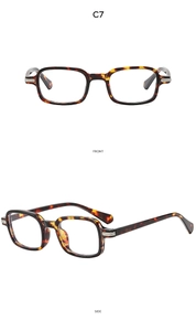 Front and side views of vintage tortoiseshell rectangle glasses with silver metal trim