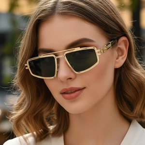 Fashion square hollow metal sunglasses with gold frames for outdoor driving and sun protection