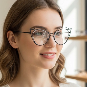 Women's Irregular Cat Eye Anti Blue Light Glasses Metal Hollow Out Frame Fashion Clear Lens Eyeglasses Street Style