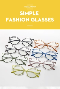 Detail of colorful irregular cat-eye eyewear frames with metal wire cutout design