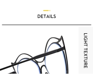 Macro detail of black irregular glasses frame featuring cat-ear hollow design and light texture