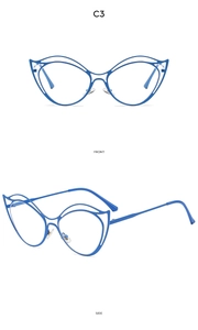 Detailed front and side views of blue irregular cat-eye anti-blue light glasses frames
