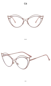 Front and side views of double-layered cat-eye anti-blue light metal optical frames