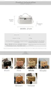 Detail view of stitched PU leather small square bag with precise size specifications