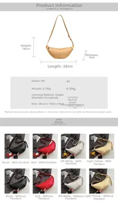 Detailed size specifications and color options for large PU leather crescent crossbody bag