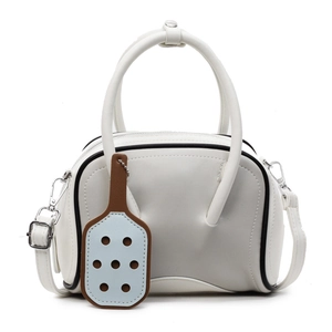 Bolso de mano Boston blanco de moda con vivos negros y correa ajustable
