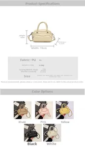 Detailed size chart for lychee texture PU leather crossbody bag with dimensions and five colors