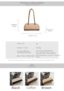 Detailed size chart of the PU leather baguette bag showing dimensions 31x13x9 cm