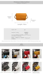 Size chart for PU underarm bag with dimensions 18x12x8cm and weight 0.26kg info