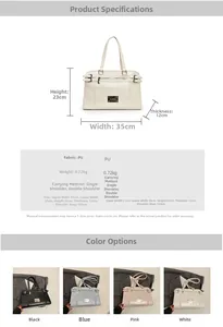 Detailed dimension guide and specifications for large capacity solid color PU leather handbag