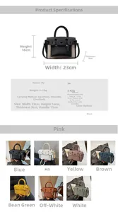 Detailed dimensions and multi-color options for the contrast bucket bag with metal lock