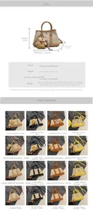 Detailed size chart and parameter table for the contrast color bucket crossbody bag