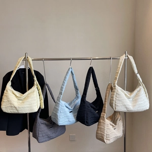 Minimalist large capacity pleated tote bag available in multiple soft texture colors