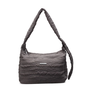 Sac fourre-tout en toile matelassée gris foncé avec motif à vagues et grande taille
