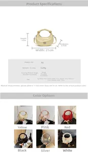 Size guide and color options for the minimalist PU crescent bag with detailed specs