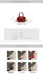 Size chart and color options for the Korean style PU leather mini bowling handbag